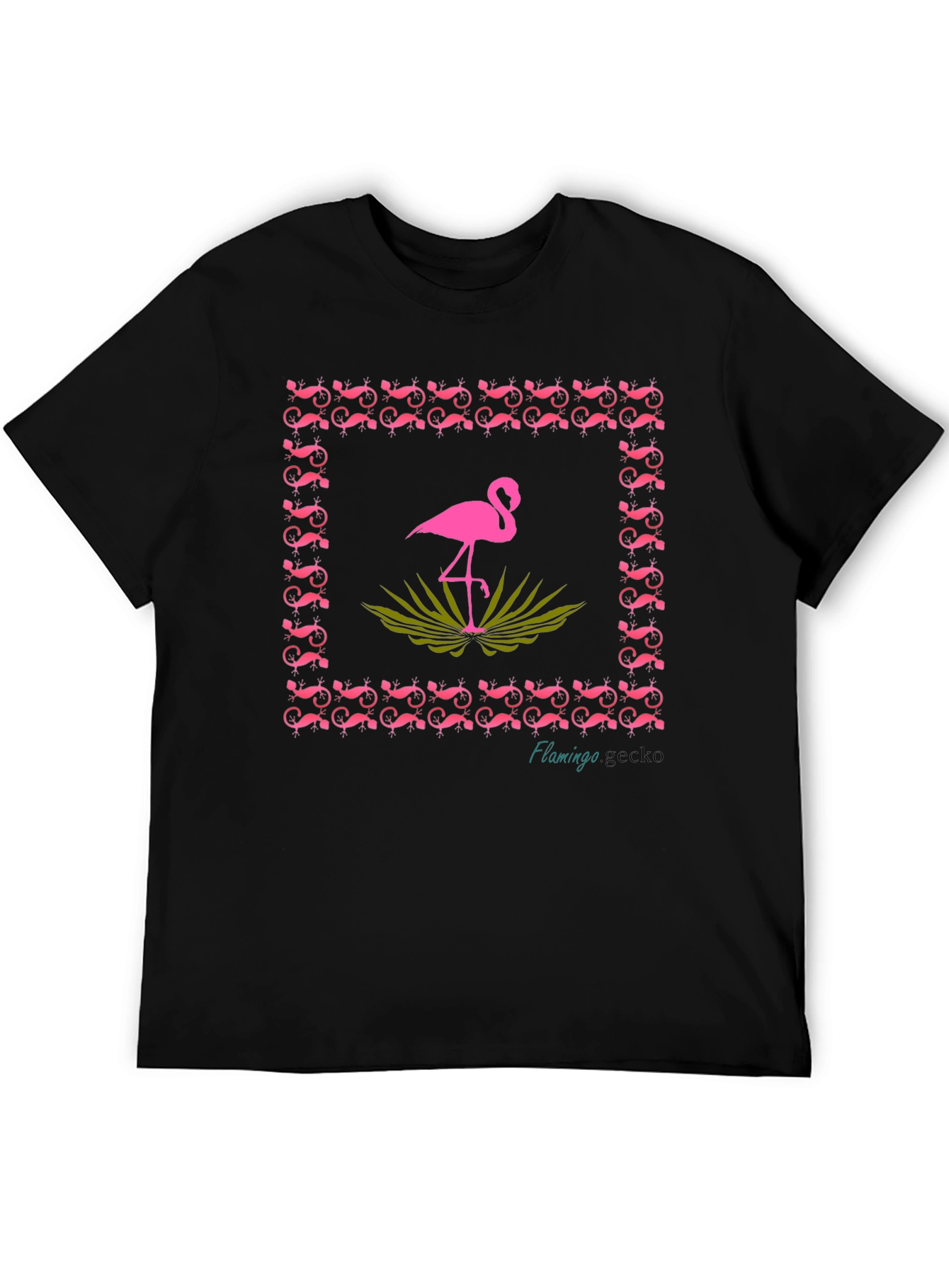 Black Flamingo Gecko Graphic Tee - Stylish Black Cotton T-Shirt view 5