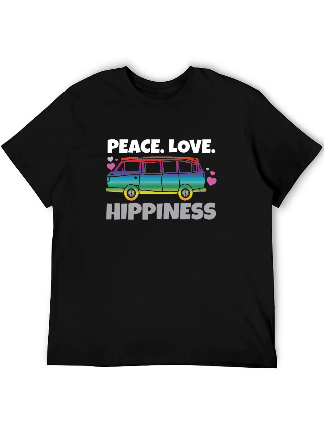 Black Peace Love Hippiness Rainbow Van Graphic T-Shirt view 5