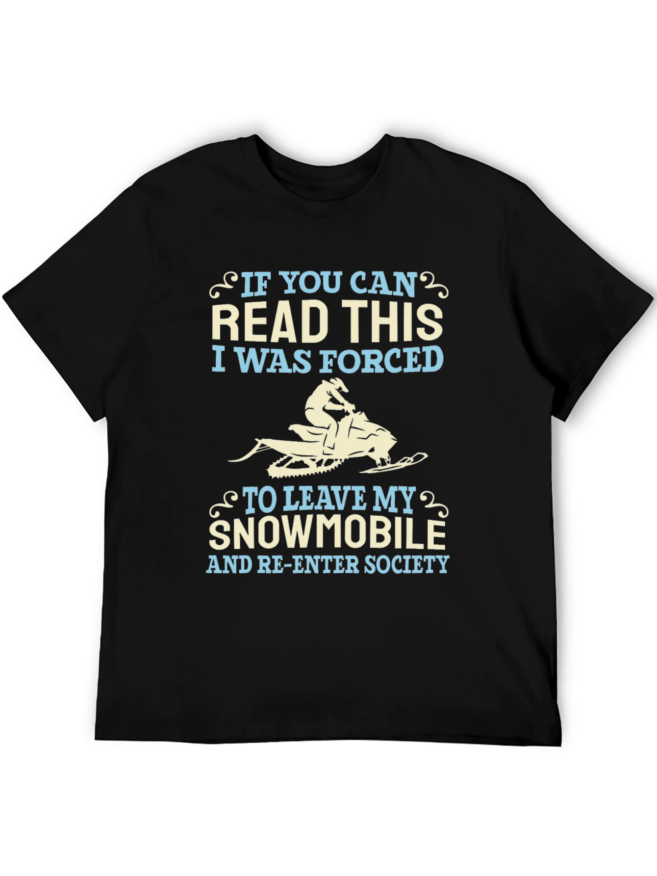 Black Funny Snowmobile T-Shirt - Forced to Re-Enter Society view 5