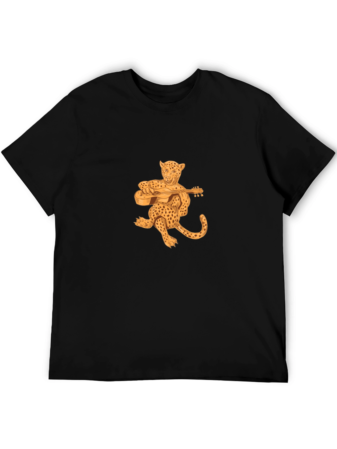 Black Leopard Playing Guitar Black T-Shirt view 5