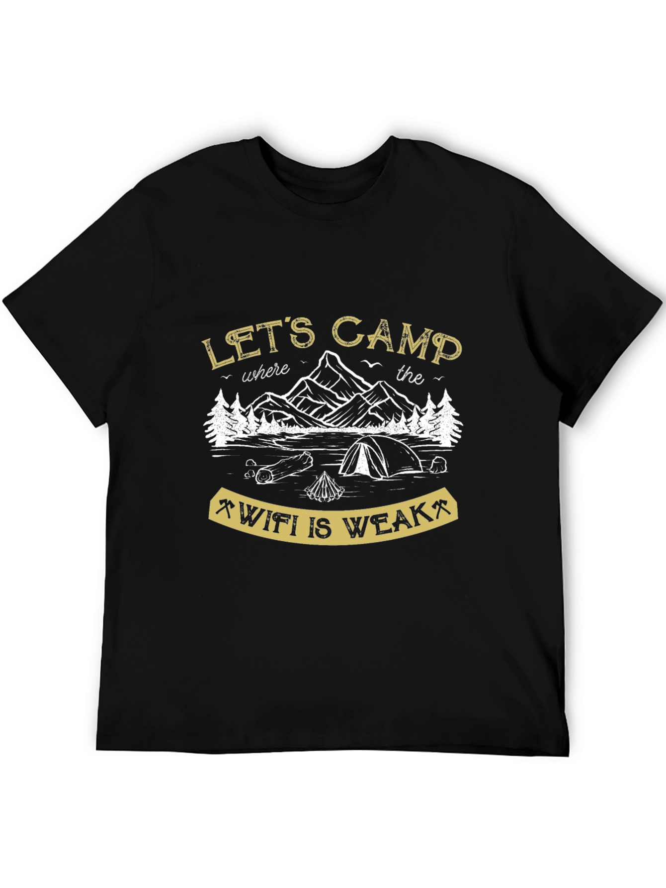 Black Let's Camp Where the Wifi is Weak Black T-Shirt view 5