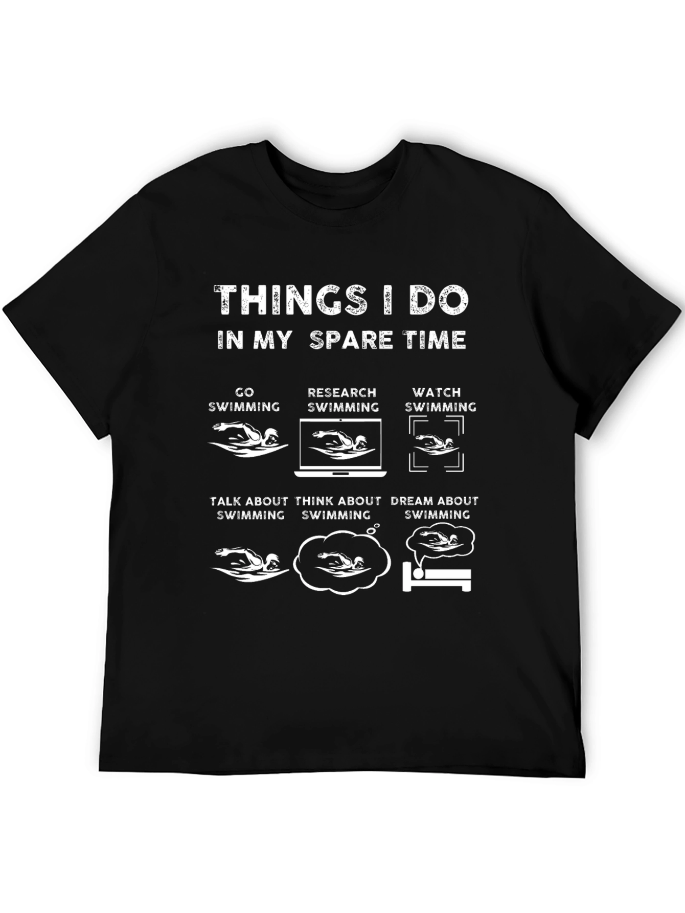 Black Funny Swimming T-Shirt - Swimmer's Spare Time Hobby Tee view 5