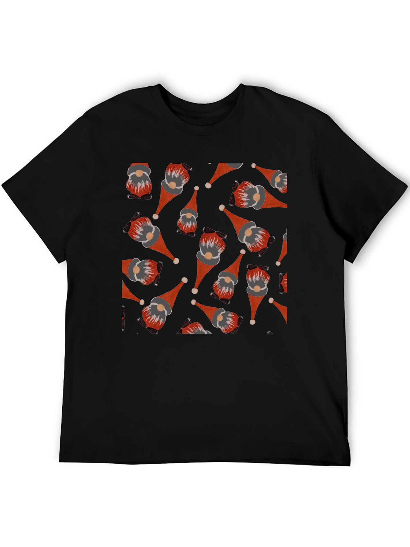 Black Festive Gnome Pattern T-Shirt view 5