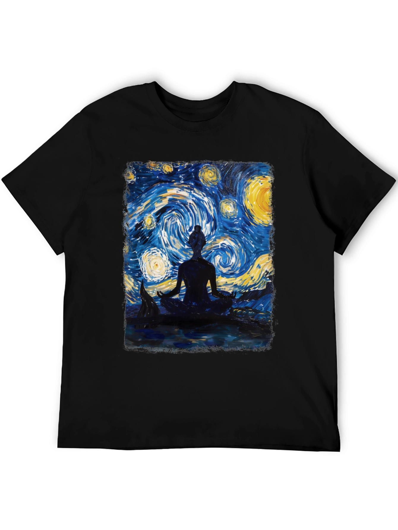 Black Starry Night Meditation T-Shirt view 5