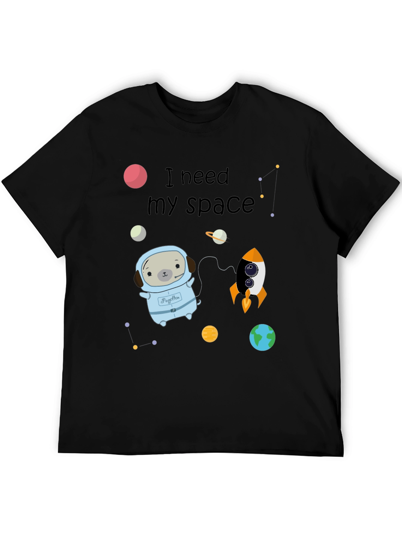 Black I Need My Space Pug Black T-Shirt view 5