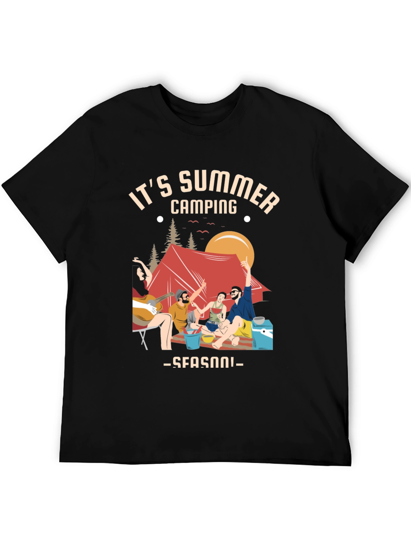 Black Summer Camping Graphic Tee - Black Unisex T-Shirt view 5