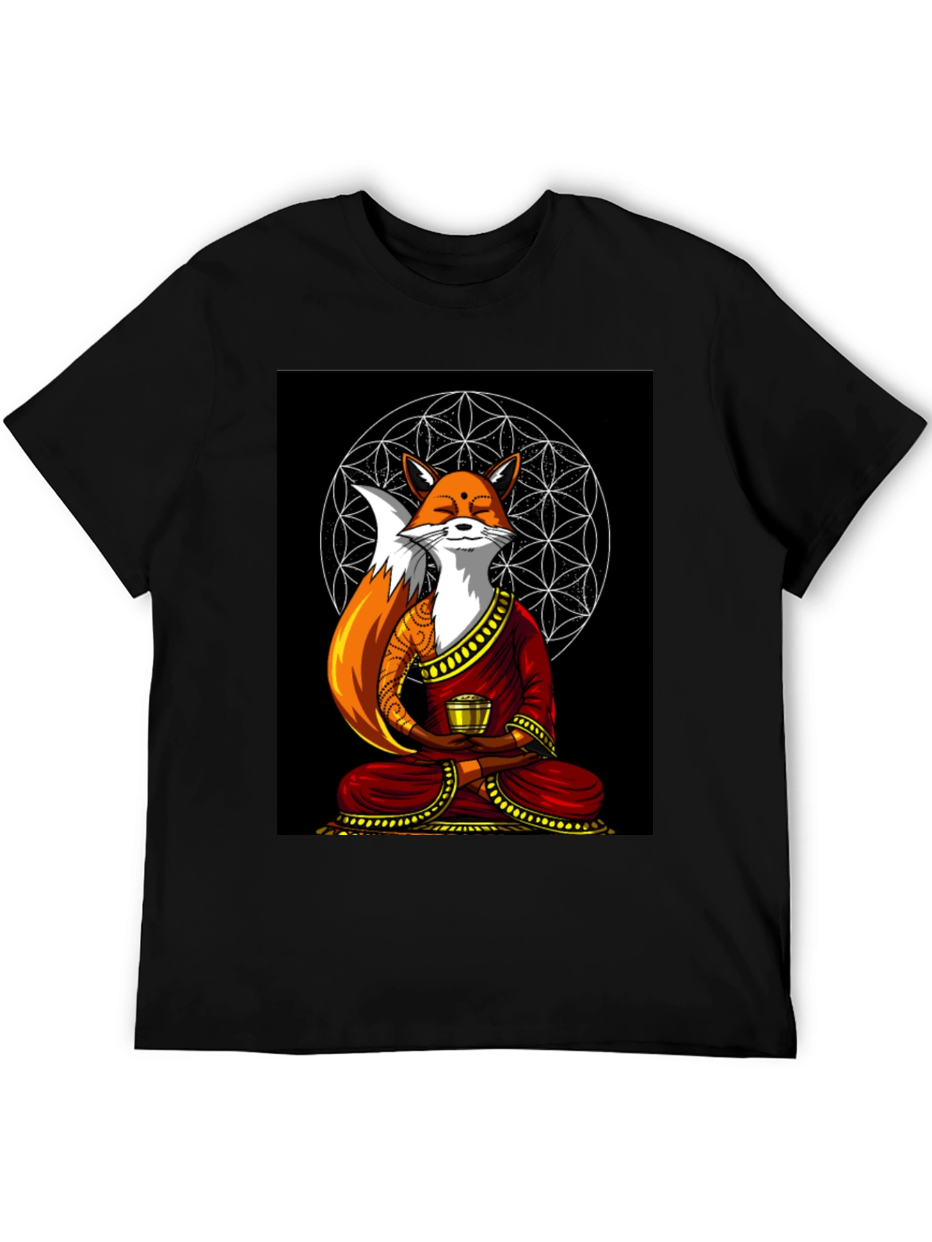 Black Zen Fox T-Shirt - Meditating Design view 5