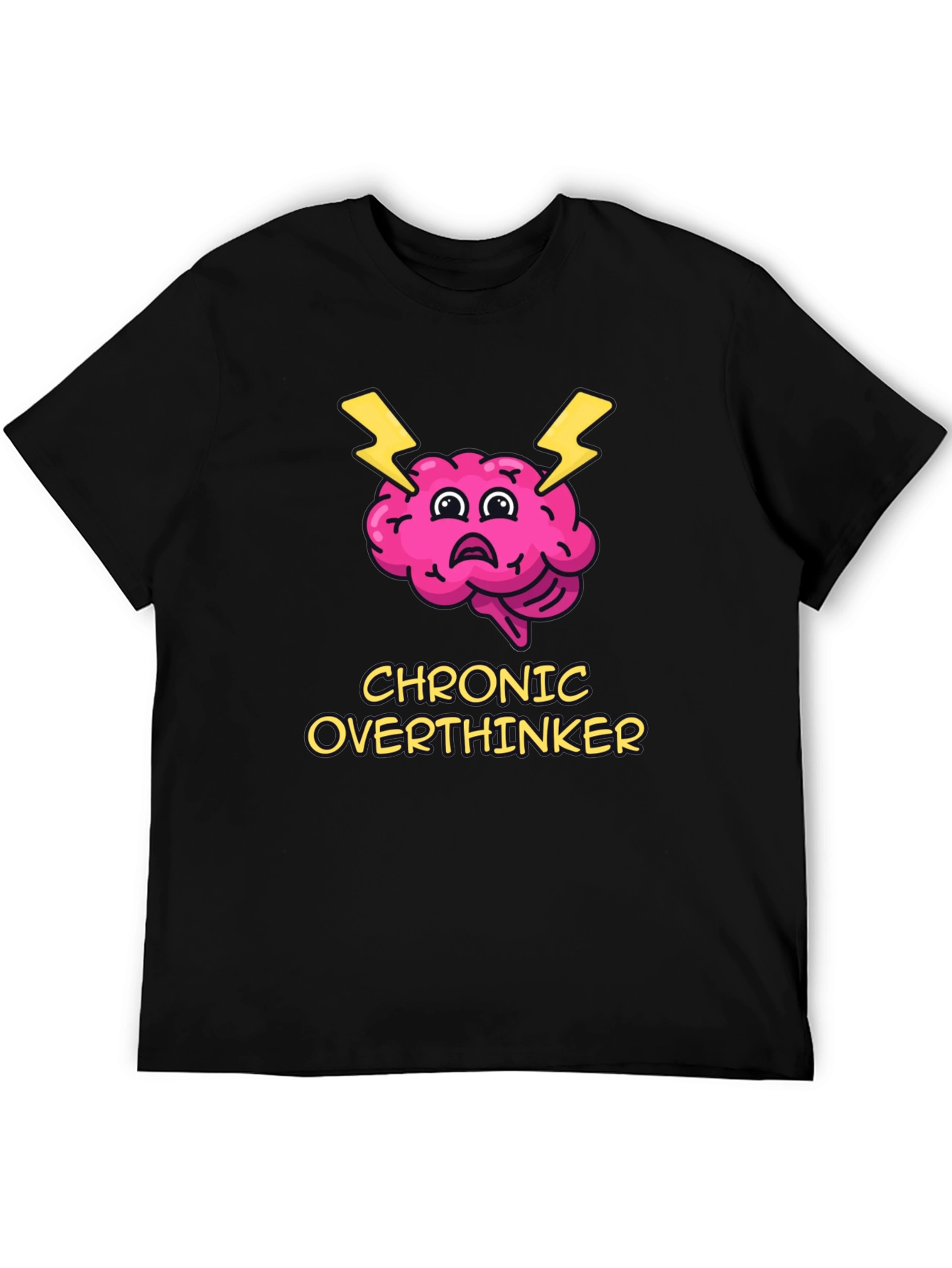 Black Chronic Overthinker Brain T-Shirt - Quirky Graphic Tee view 5