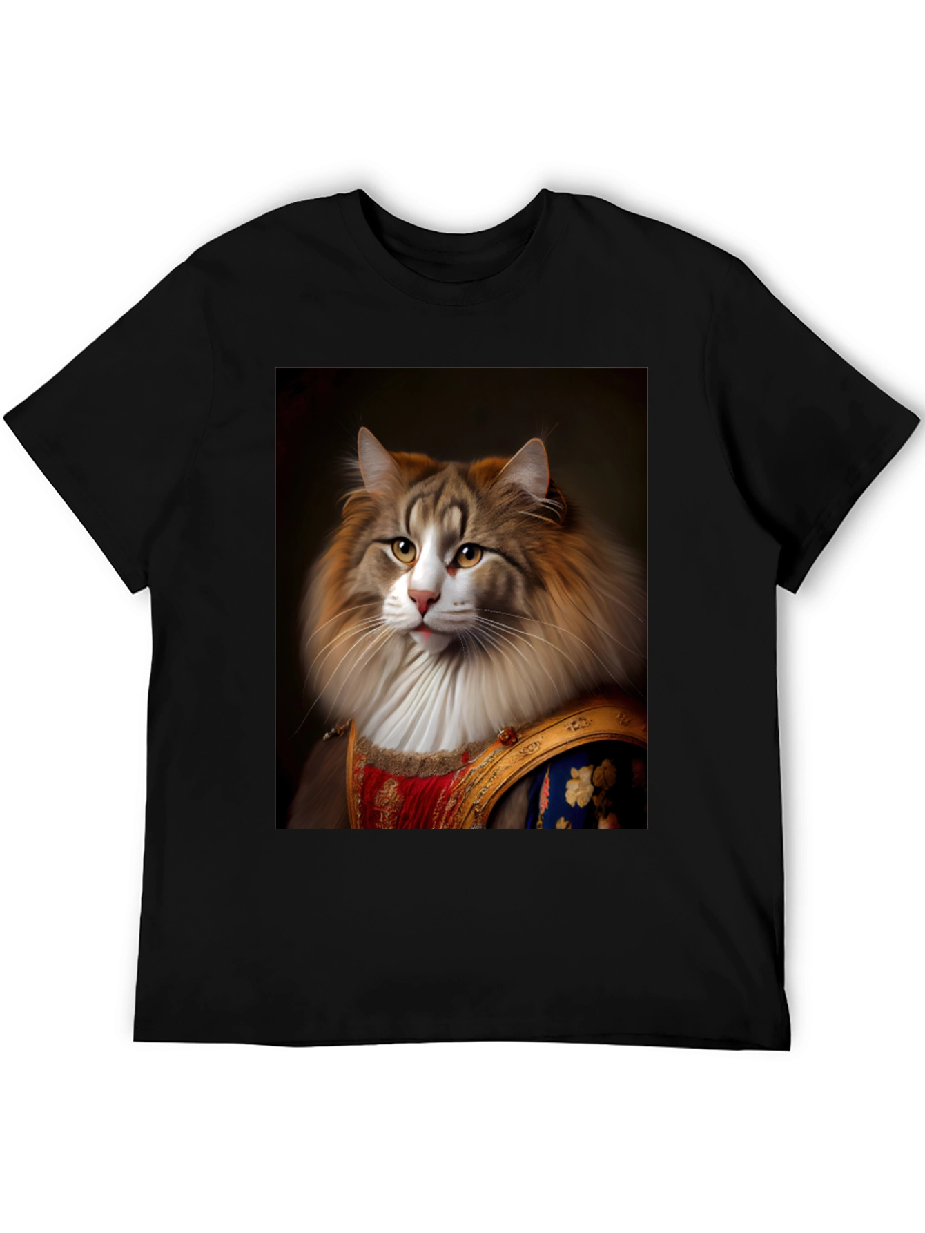 Black Regal Cat Portrait T-Shirt - Unique Design view 5