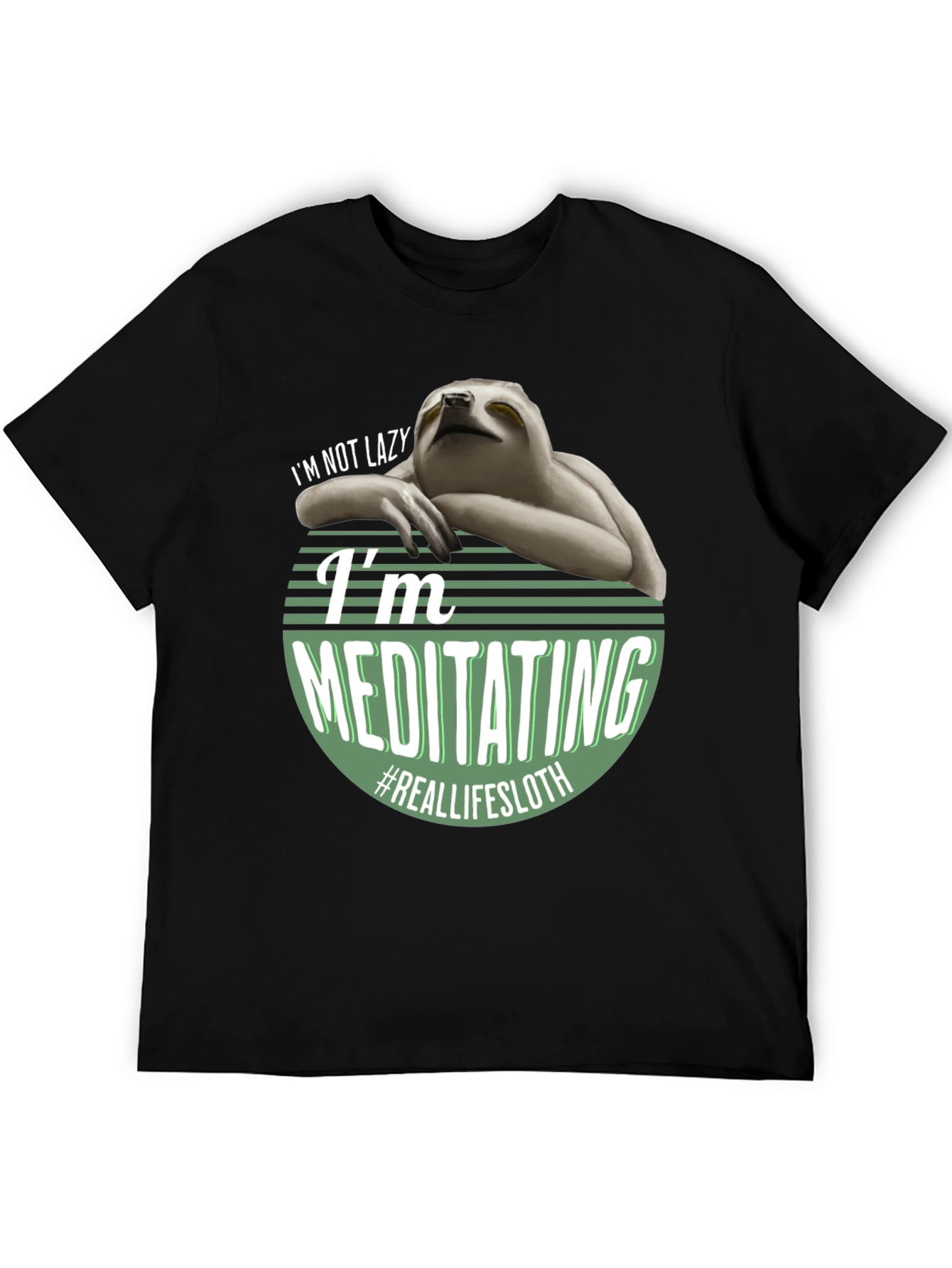 Black Funny Sloth Meditating T-Shirt - Real Life Sloth view 5
