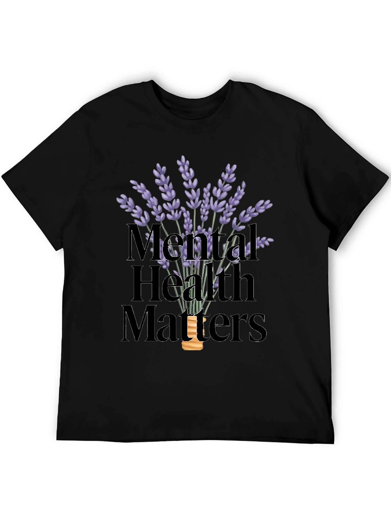 Black Mental Health Matters T-Shirt with Lavender Design view 5