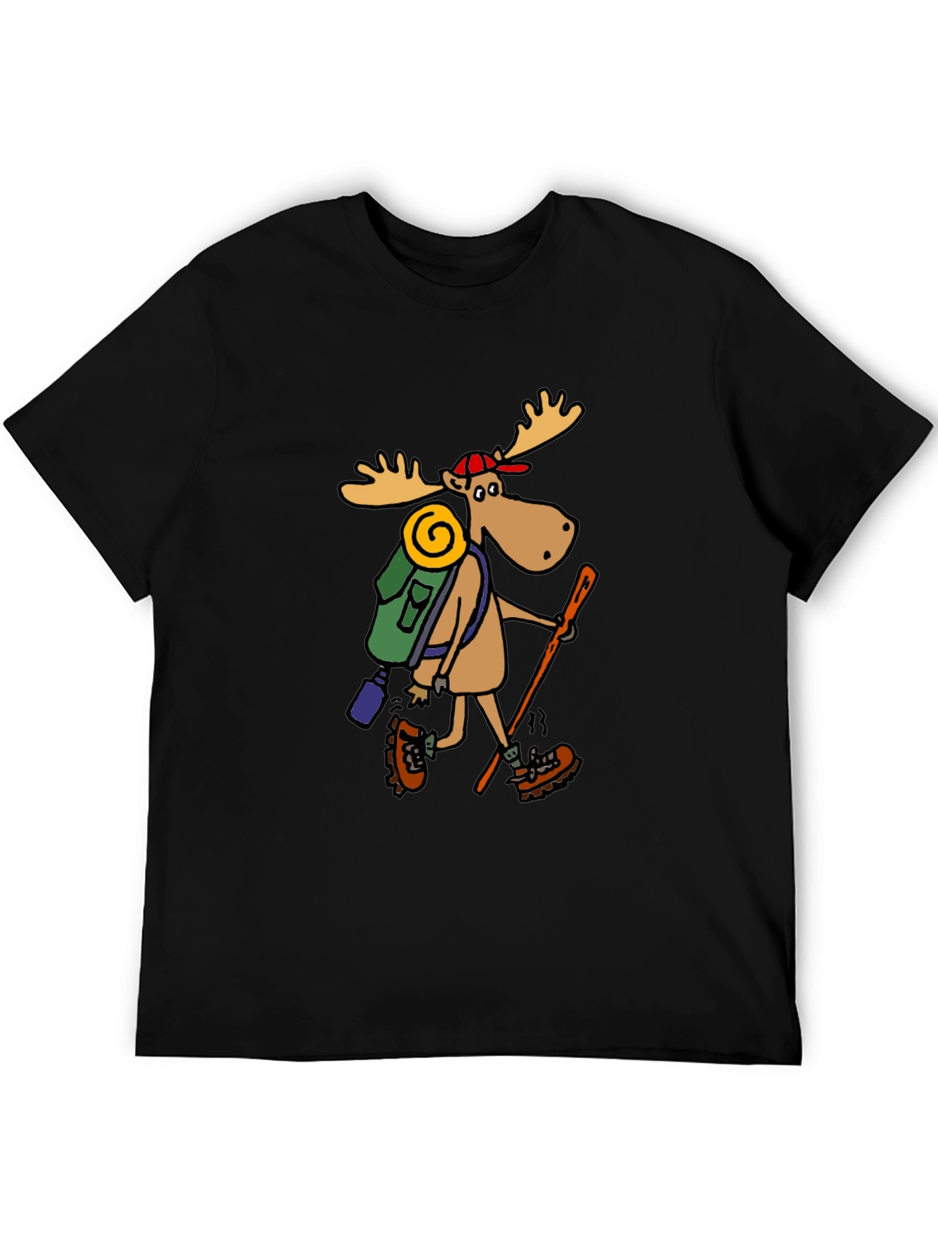 Black Hiking Moose Graphic Tee - Black Cotton T-Shirt view 5