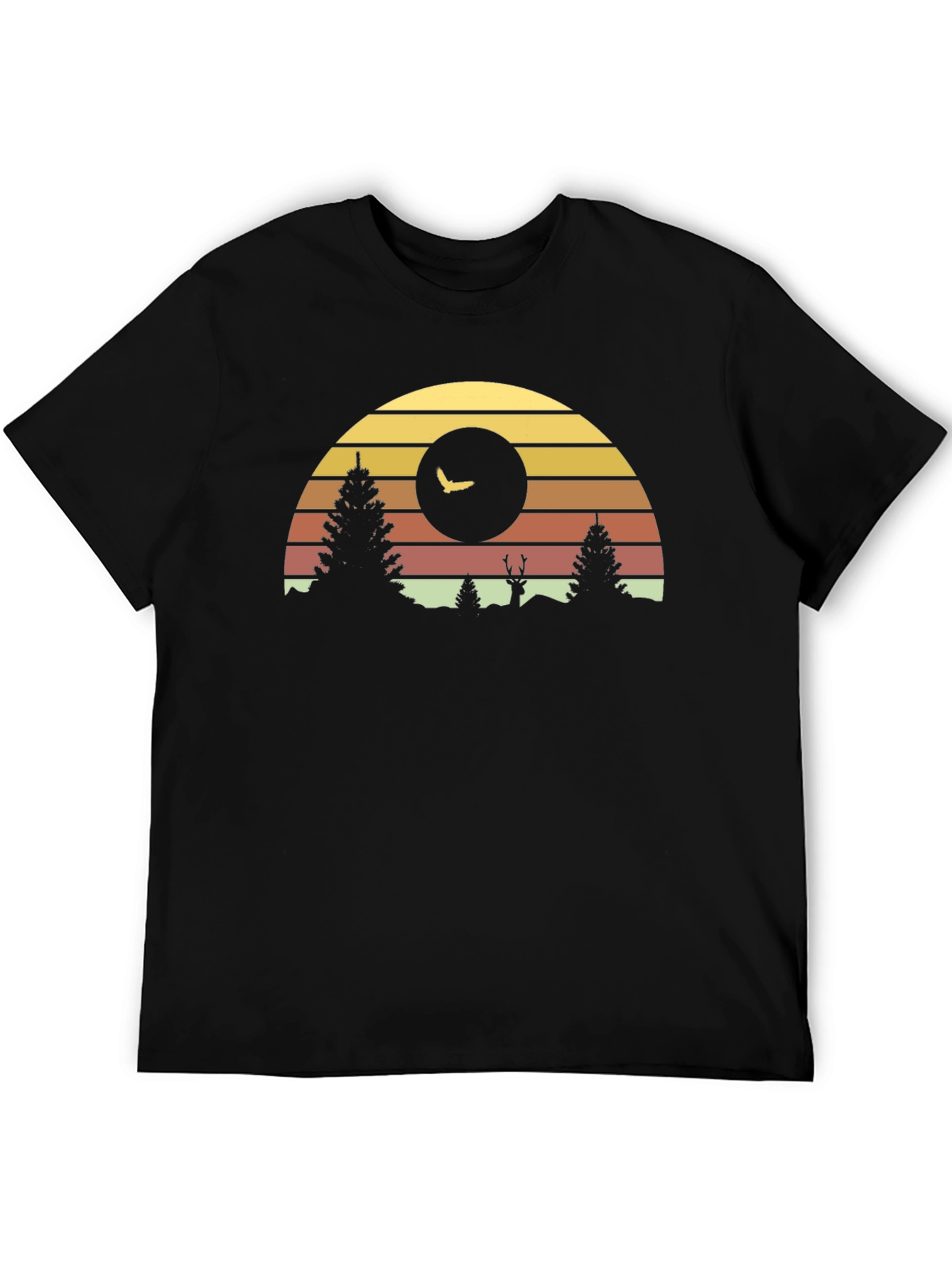Black Retro Sunset Forest Graphic Tee view 5