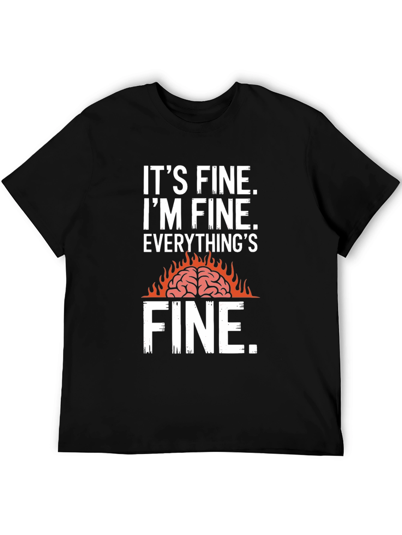 Black It's Fine Burning Brain Graphic T-Shirt view 5