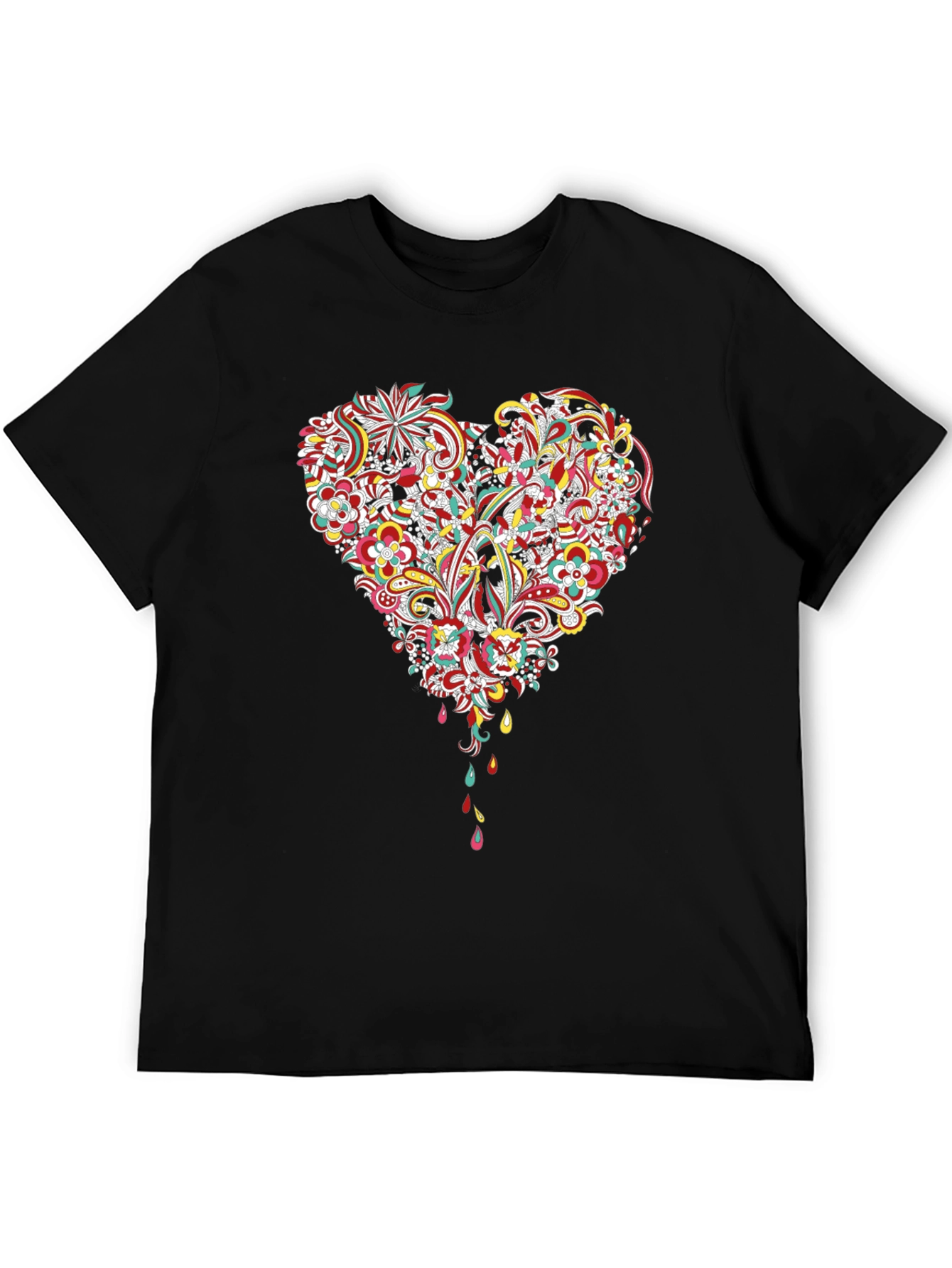 Black Floral Heart Graphic Black T-Shirt view 5