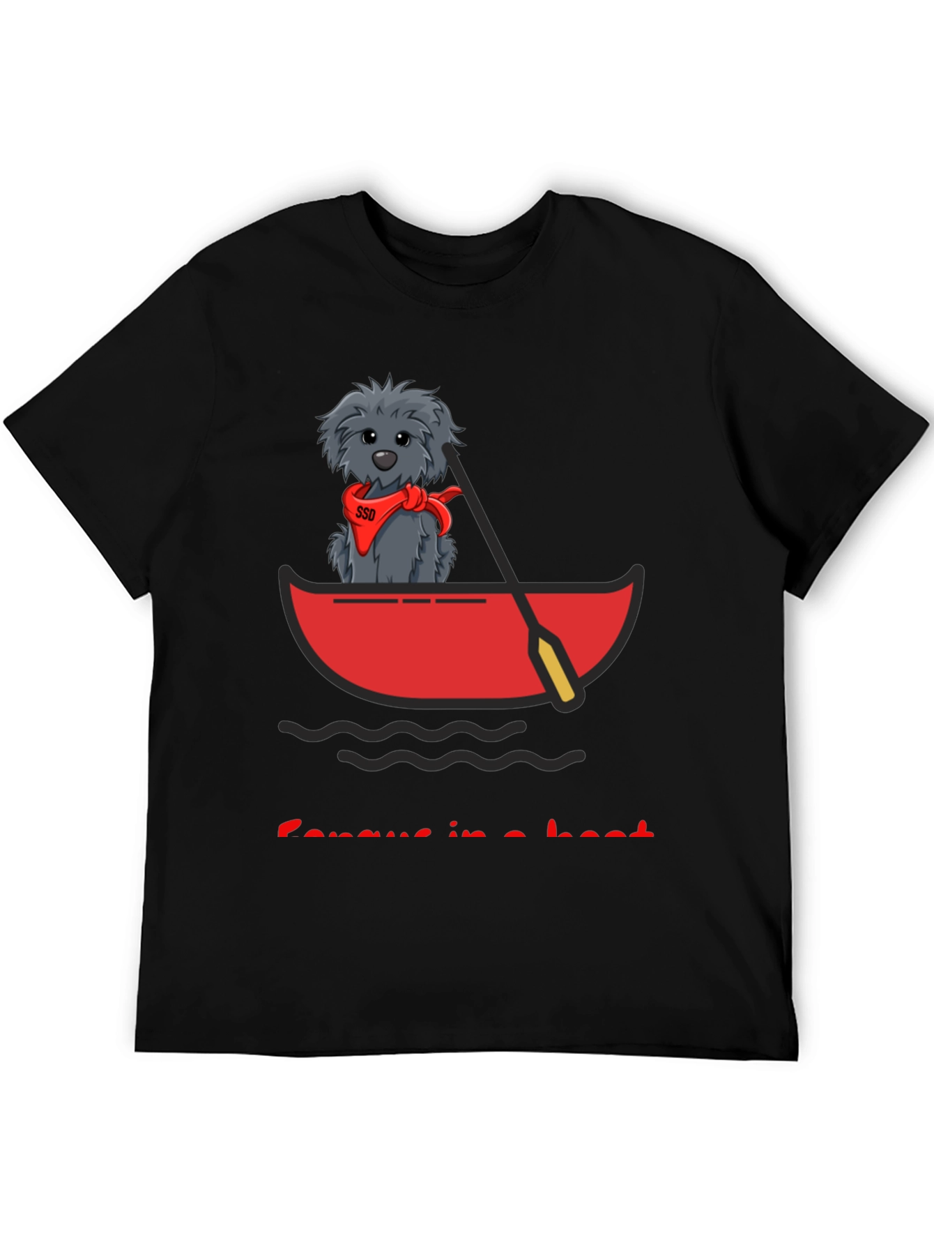 Black Dog in Boat T-Shirt - Cartoon Graphic Tee view 5