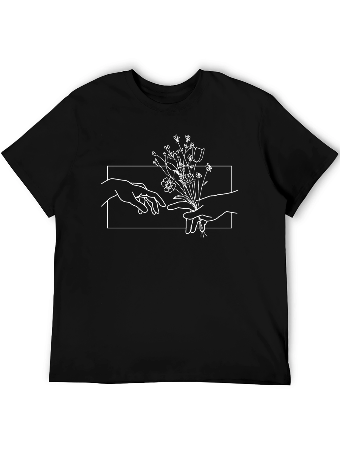 Black Floral Hand Creation Graphic T-Shirt view 5