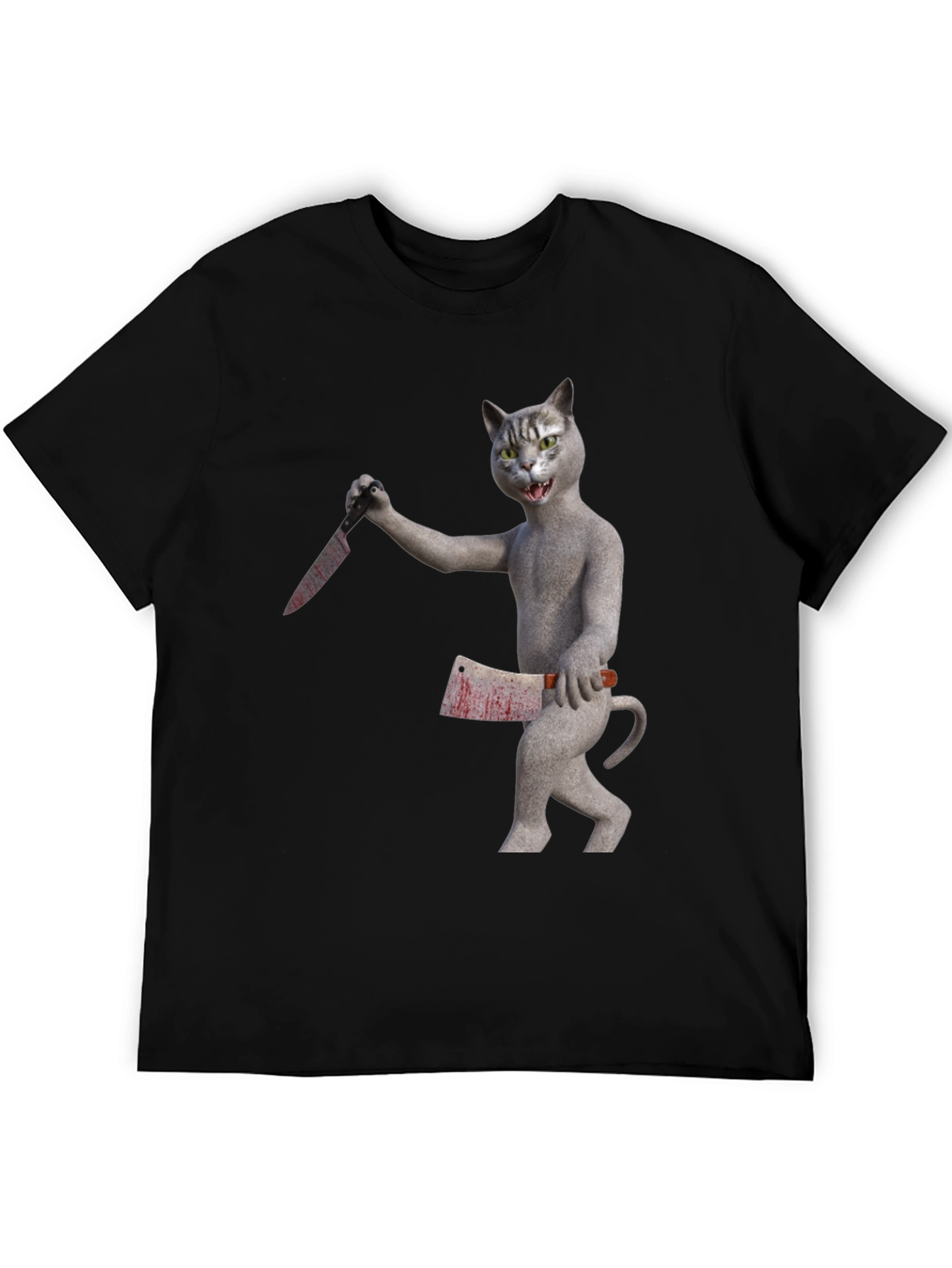 Black Killer Cat T-Shirt - Funny Graphic Tee view 5