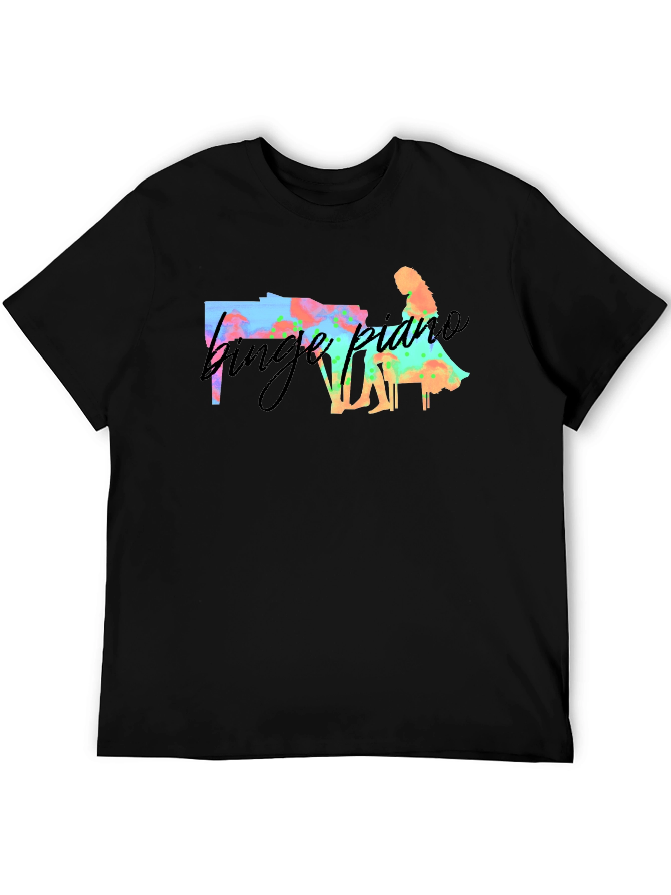 Black Binge Piano T-Shirt - Unique Watercolor Design view 5