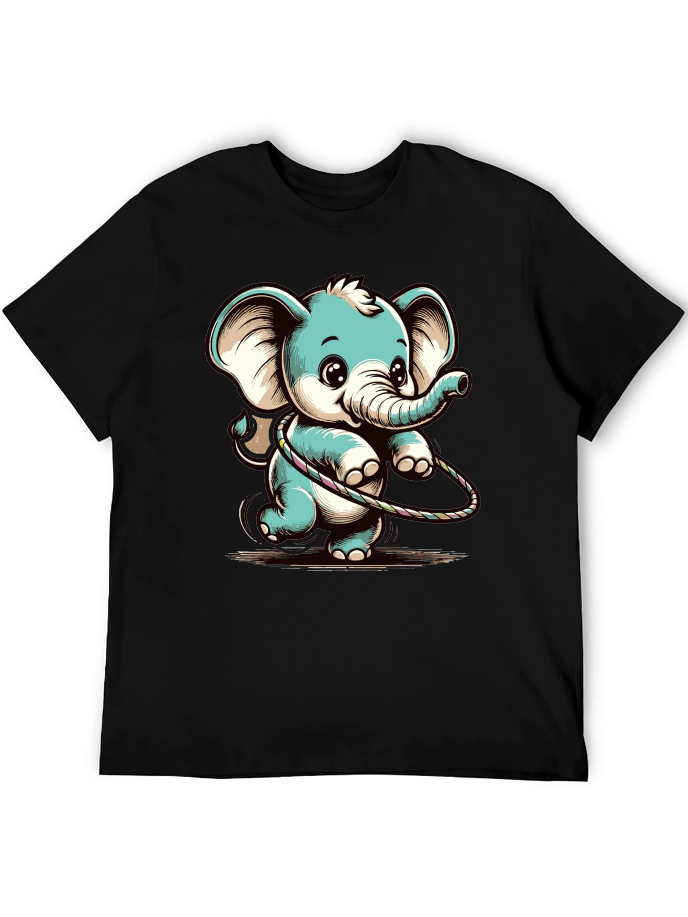 Black Cute Elephant Hula Hoop Graphic Tee view 5