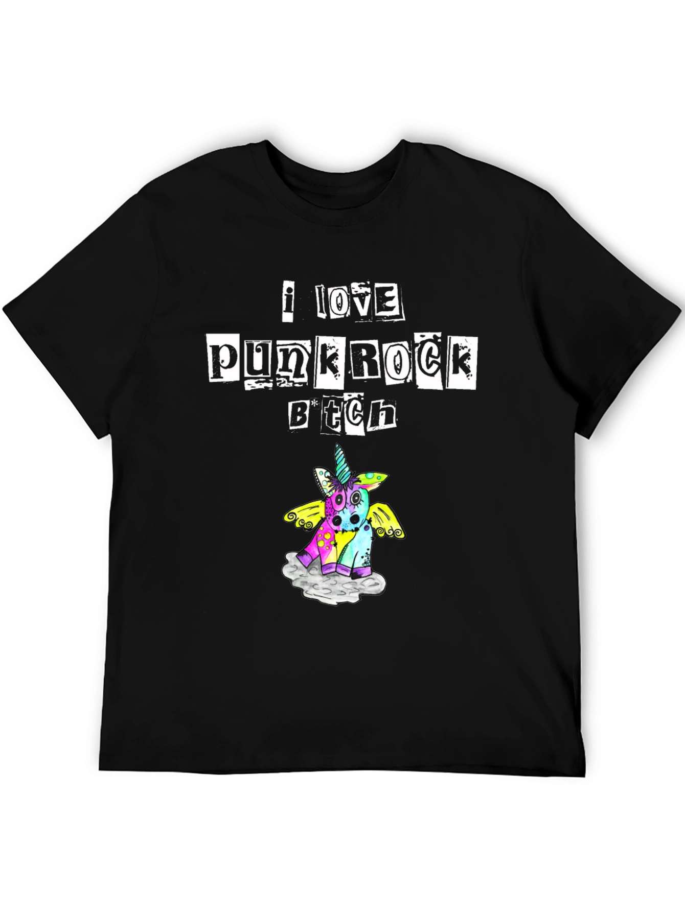Black I Love Punk Rock B*tch Unicorn T-Shirt view 5