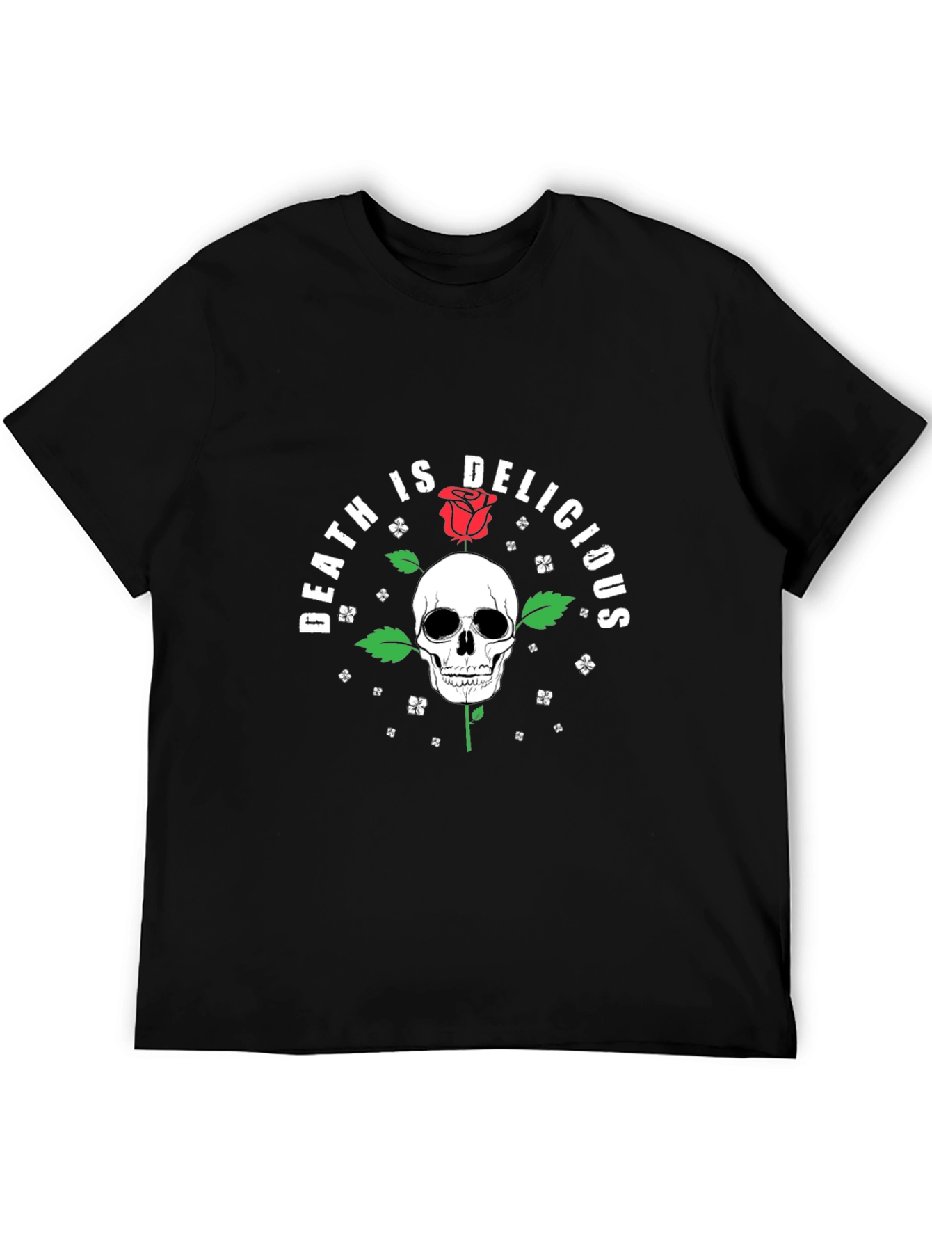 Black Death Is Delicious Skull Rose Graphic Tee view 5