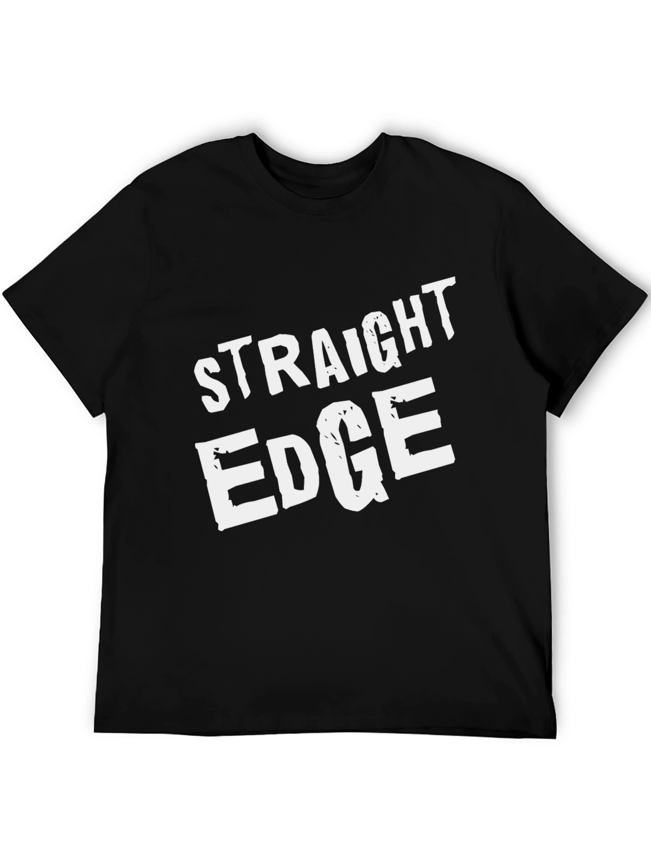 Black Straight Edge Black T-Shirt Crew Neck Casual view 5