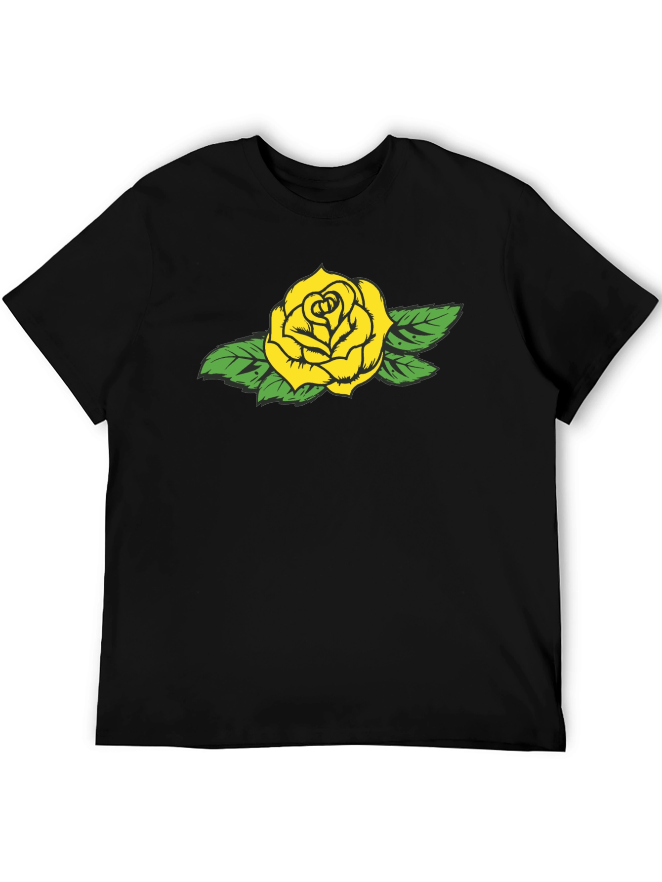 Black Yellow Rose Graphic Black Tee - Stylish Casual Wear view 5