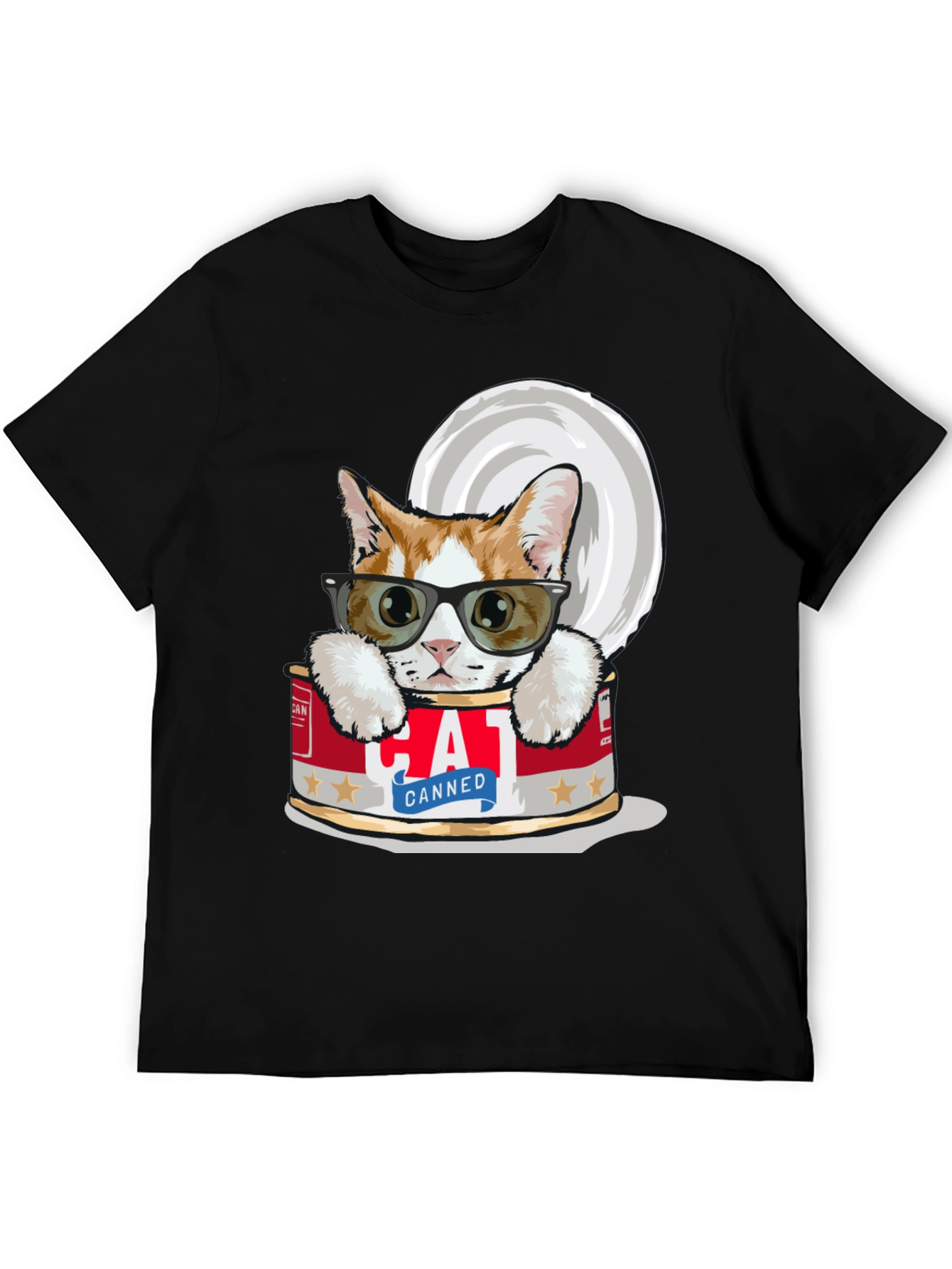 Black Canned Cat T-Shirt - Cool Cat in a Can Tee view 5