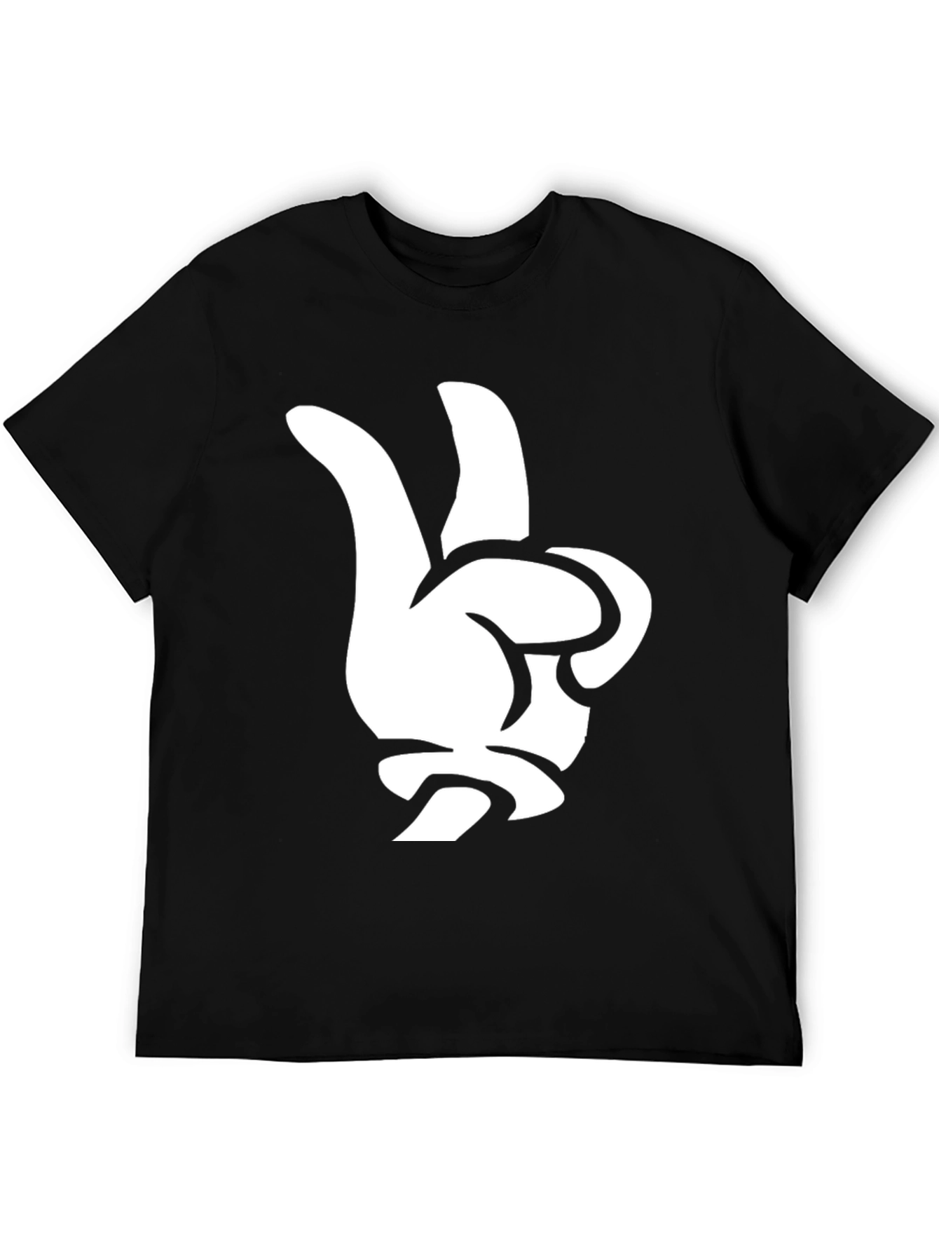 Black Cool Cartoon Glove Peace Sign Black T-Shirt view 5