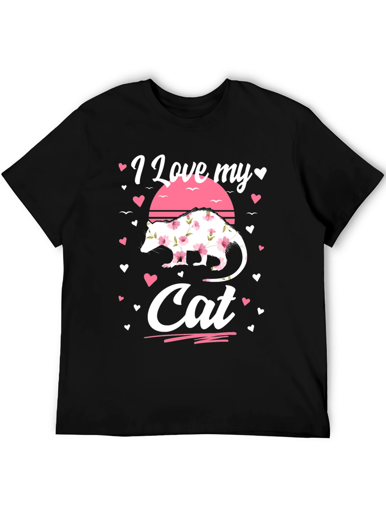 Black I Love My Cat Opossum Floral Shirt view 5