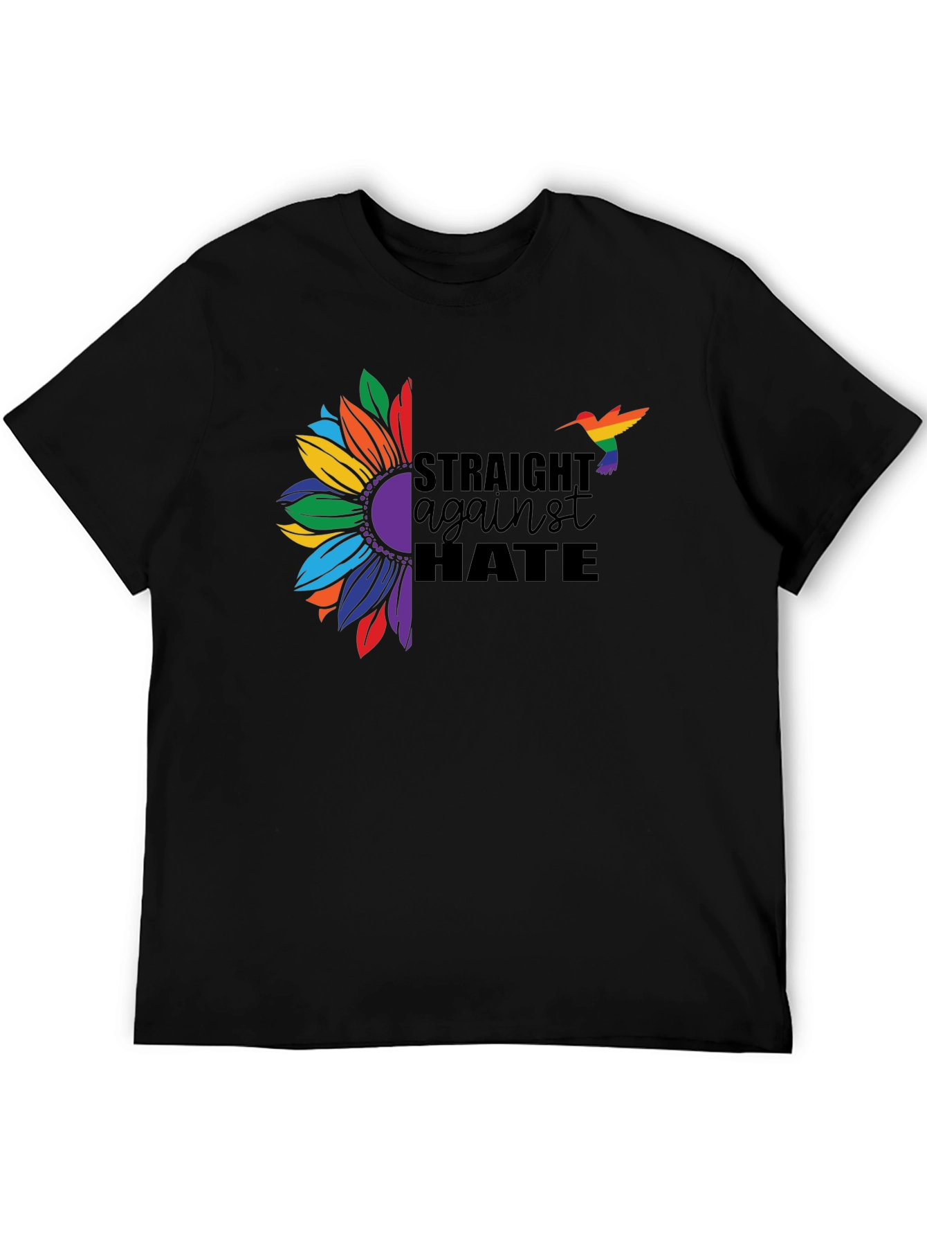 Black Straight Against Hate Sunflower Pride T-Shirt view 5