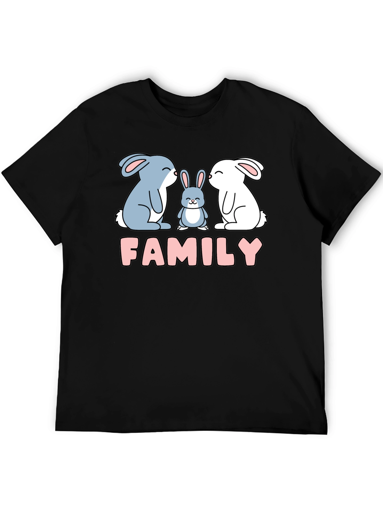 Black Cute Rabbit Family T-Shirt - Black Tee view 5