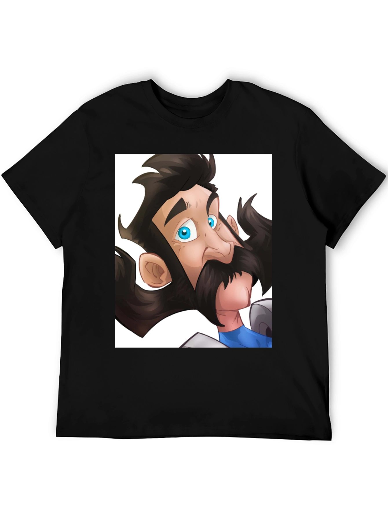 Black Cartoon Knight Graphic Tee - Black Cotton Blend T-Shirt view 5