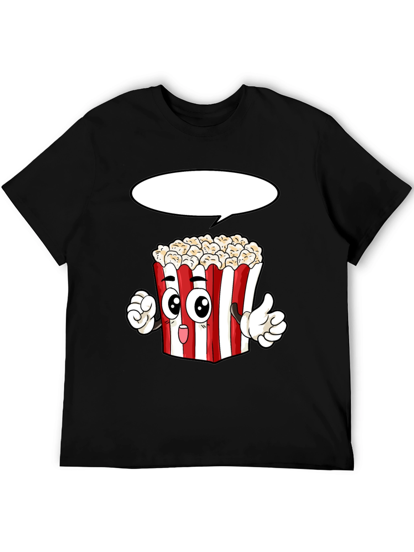 Black Popcorn Cartoon Graphic Novelty T-Shirt view 5
