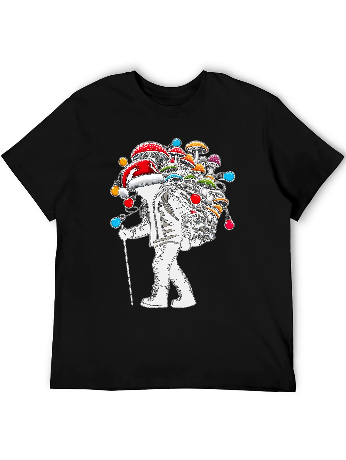 Black Astronaut Santa Mushroom T-Shirt view 5