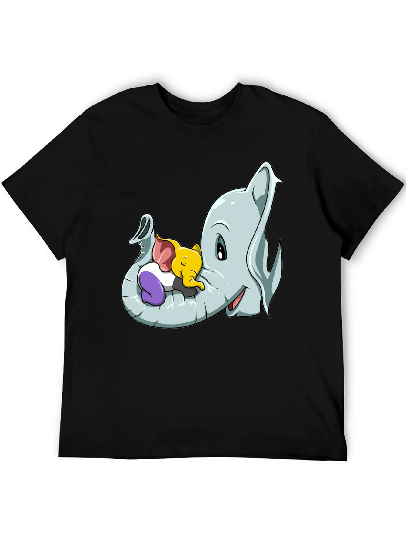 Black Cute Elephant Family Cartoon T-Shirt view 5