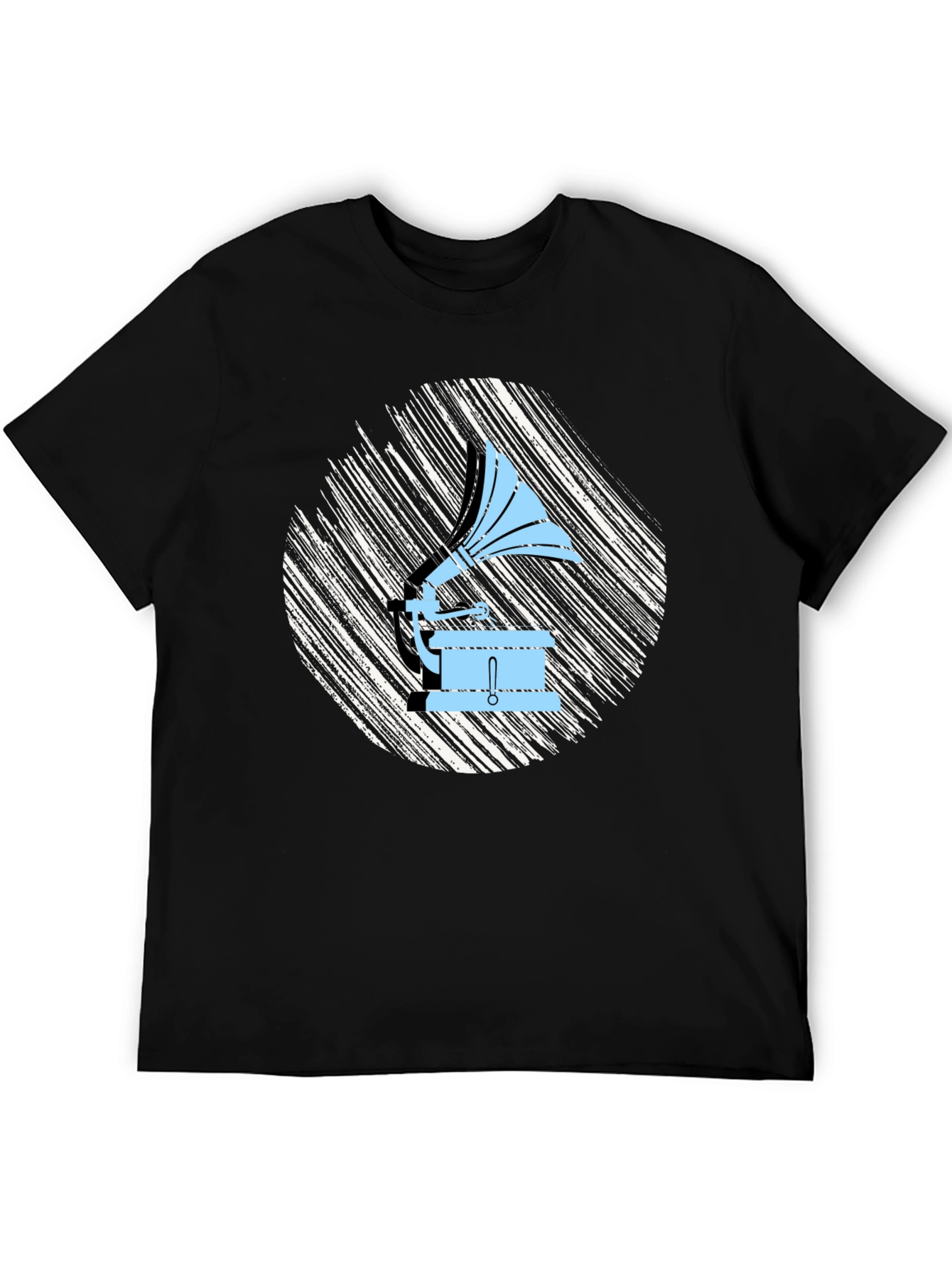 Black Retro Gramophone Graphic Tee - Vintage Music Lover Shirt view 5