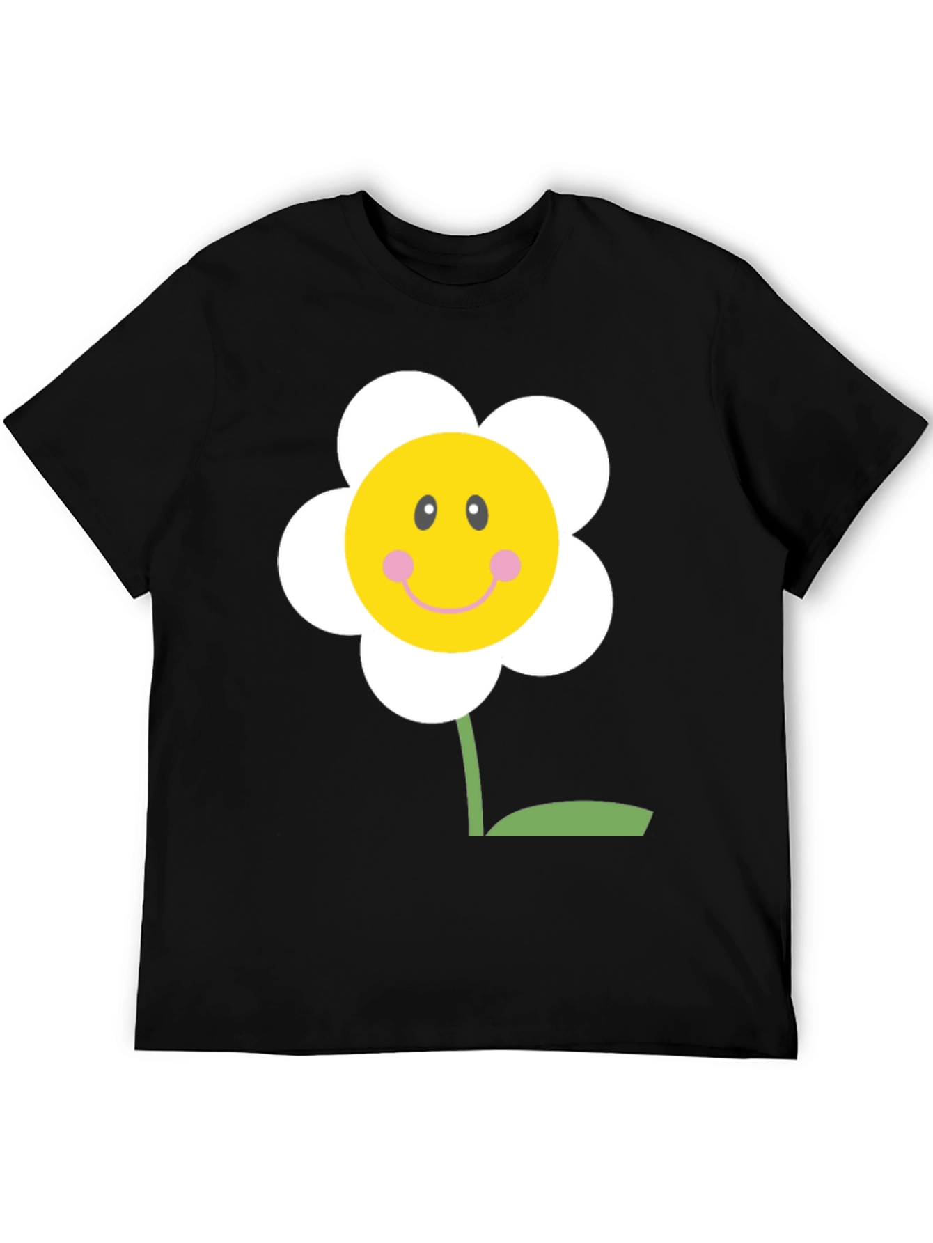 Black Happy Flower Graphic Tee - Black Cotton Shirt view 5