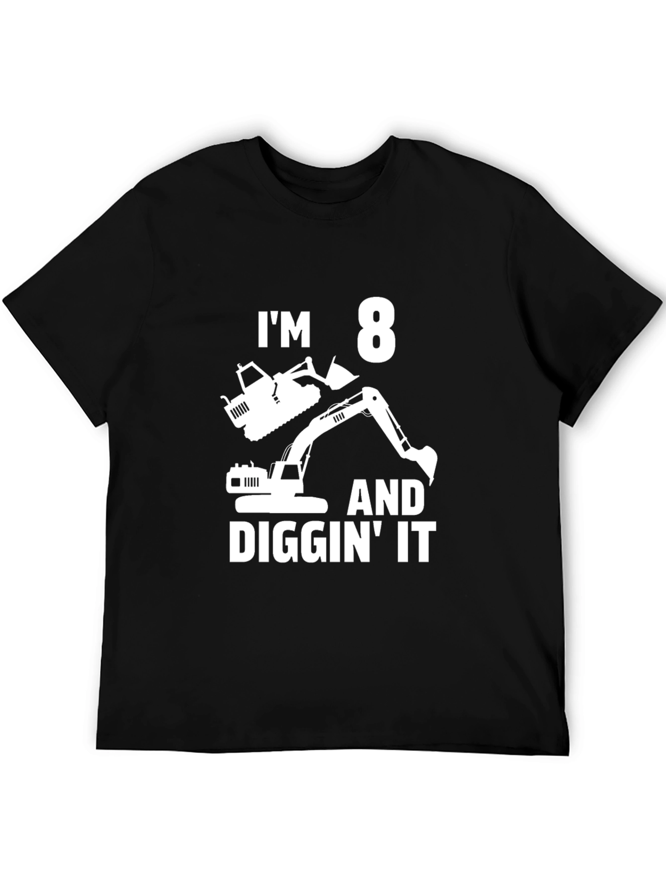 Black I'm 8 and Diggin' It Excavator Black T-Shirt view 5