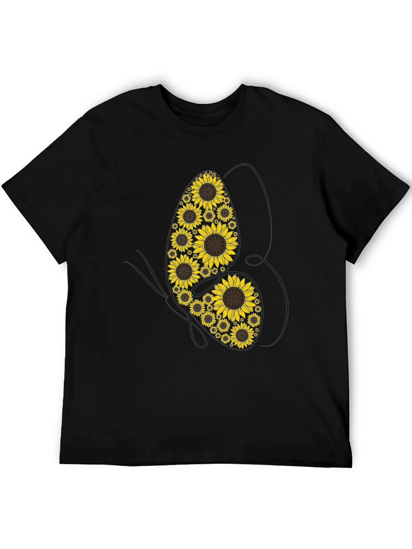 Black Sunflower Butterfly Graphic Tee - Unisex Cotton T-Shirt view 5
