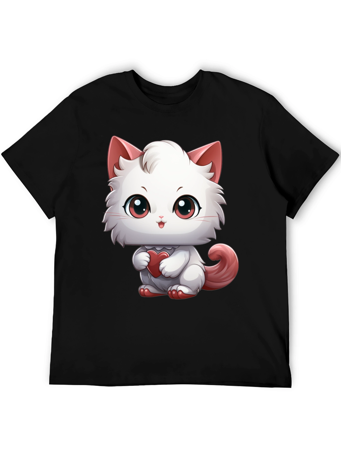 Black Cute Cartoon Cat Heart T-Shirt view 5