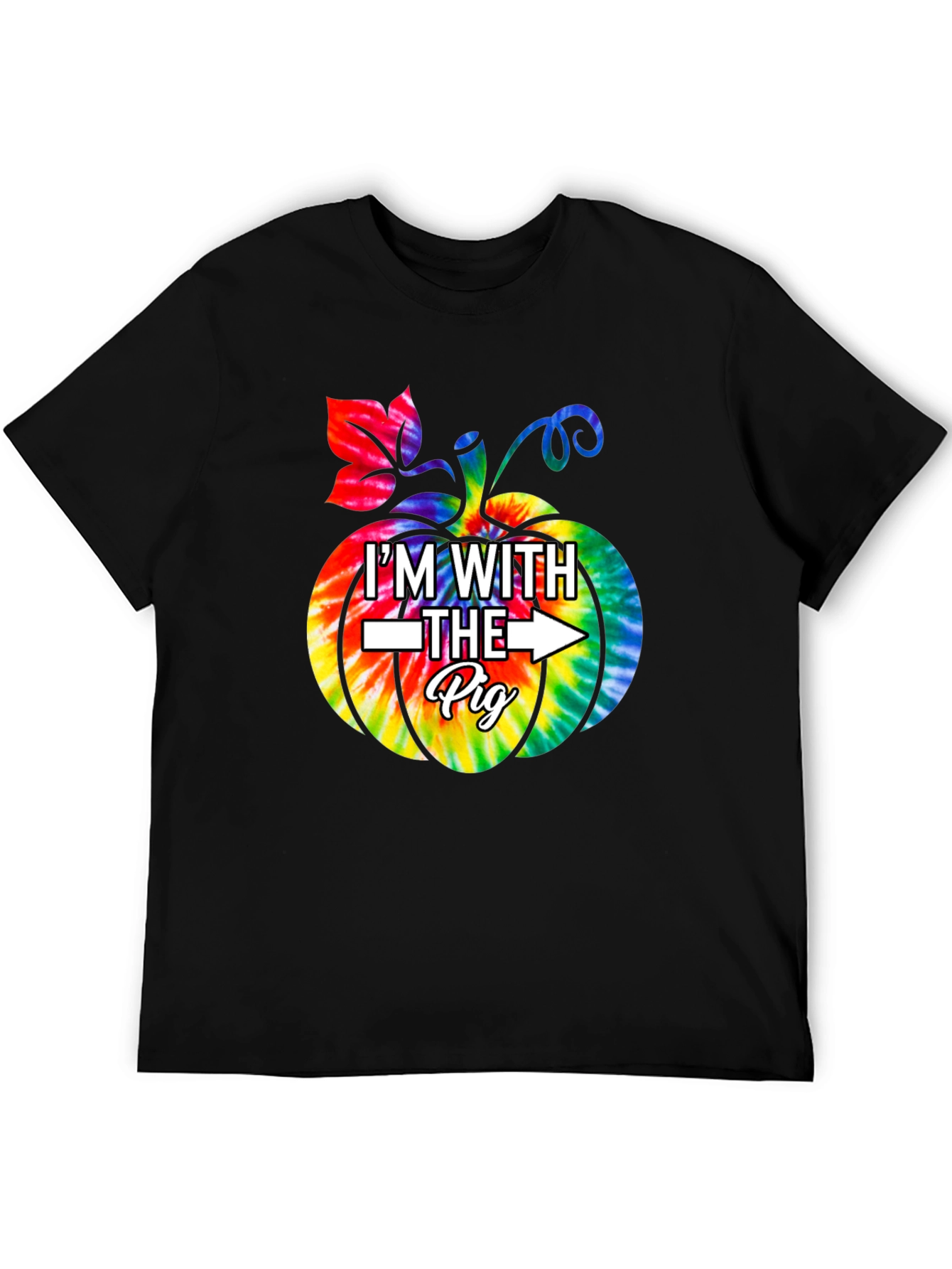 Black I'm With The Pig Pumpkin Tie Dye Graphic T-Shirt view 5