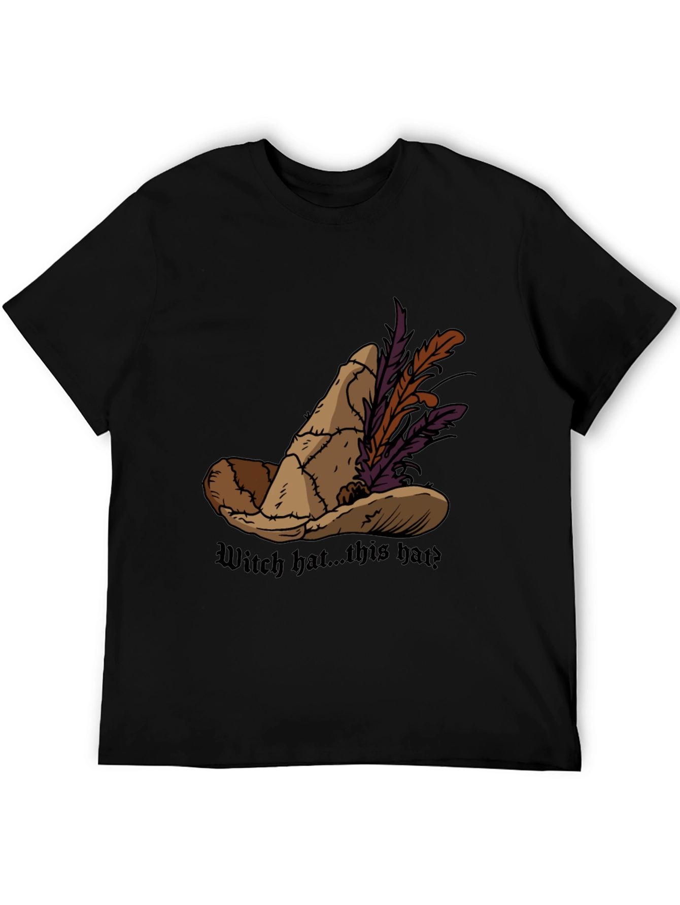 Black Whimsical Witch Hat Graphic Tee - Unique Design view 5