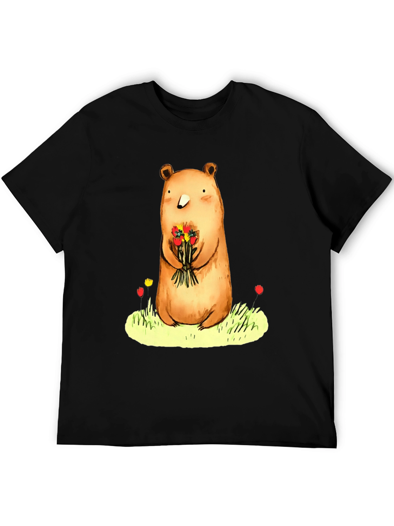 Black Bear with Flowers Graphic Tee - Soft Cotton Blend view 5