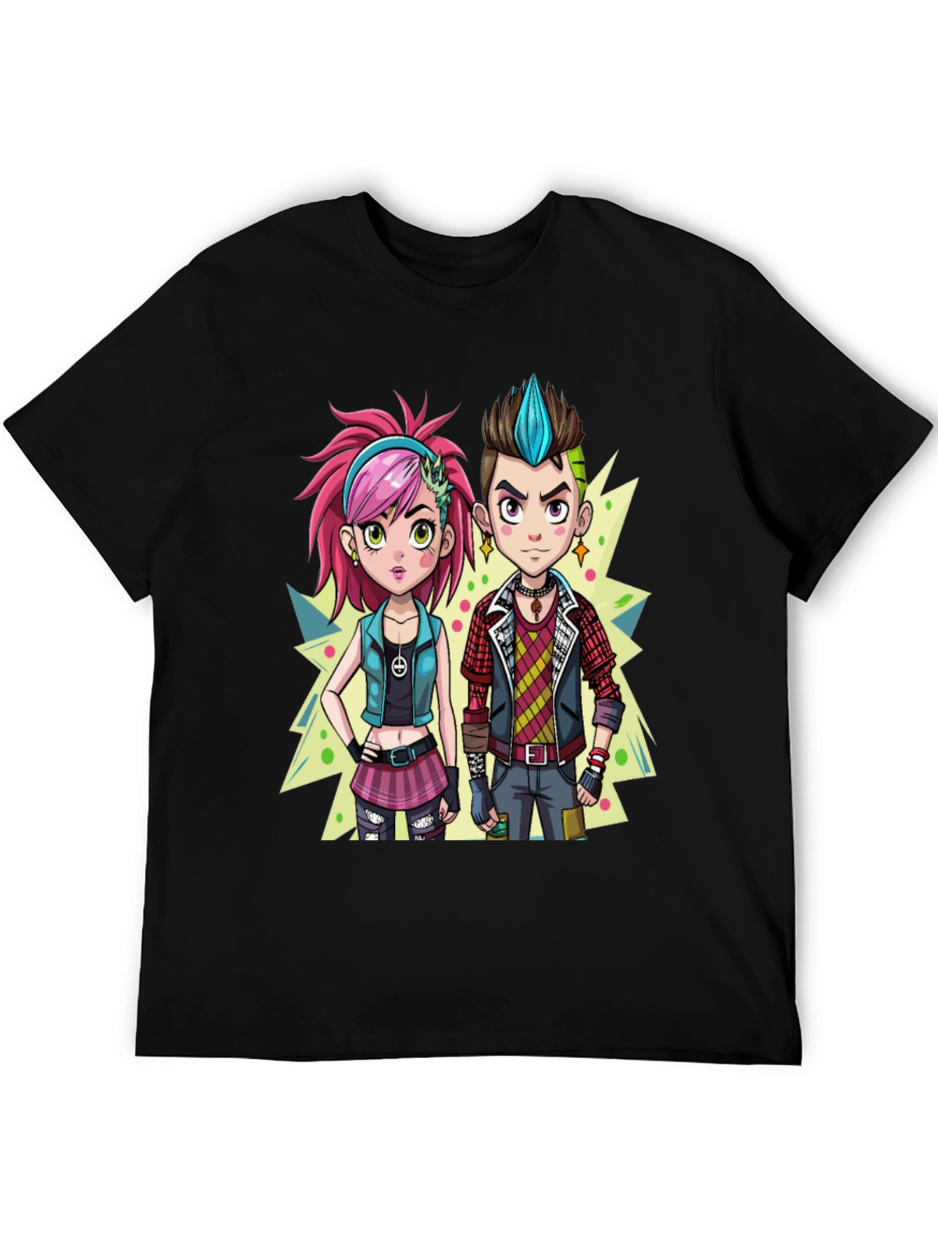 Cartoon Couple Black Graphic Tee - 5