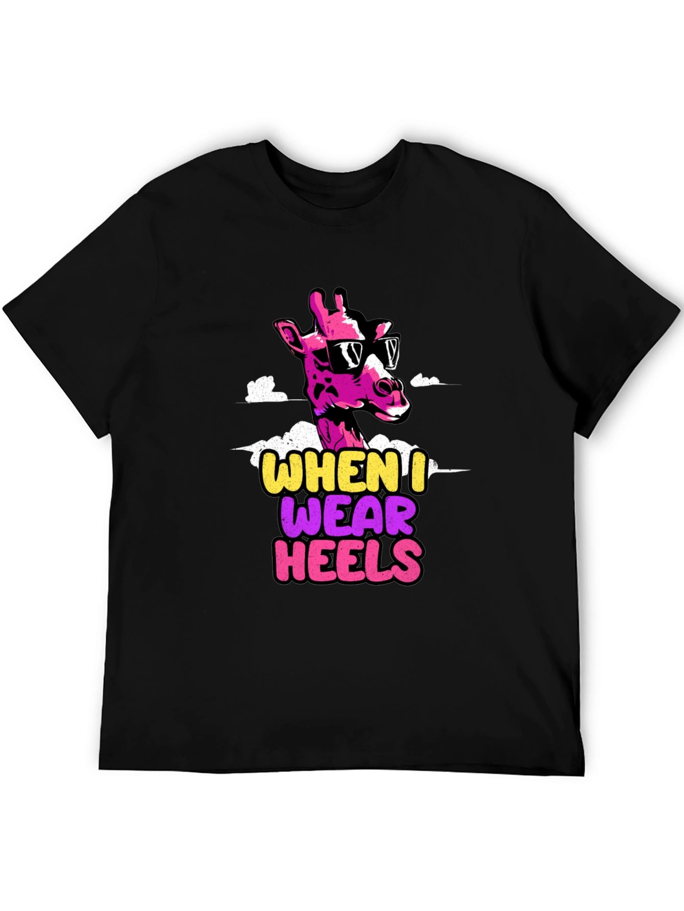 Black Funny Giraffe Heels T-Shirt view 5