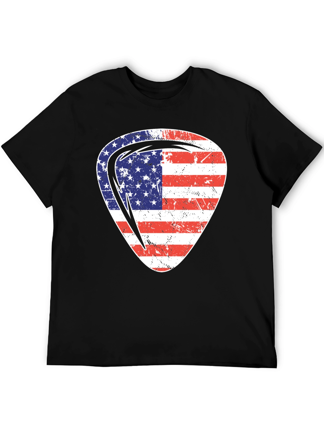 Black USA Flag Guitar Pick Patriotic T-Shirt view 5