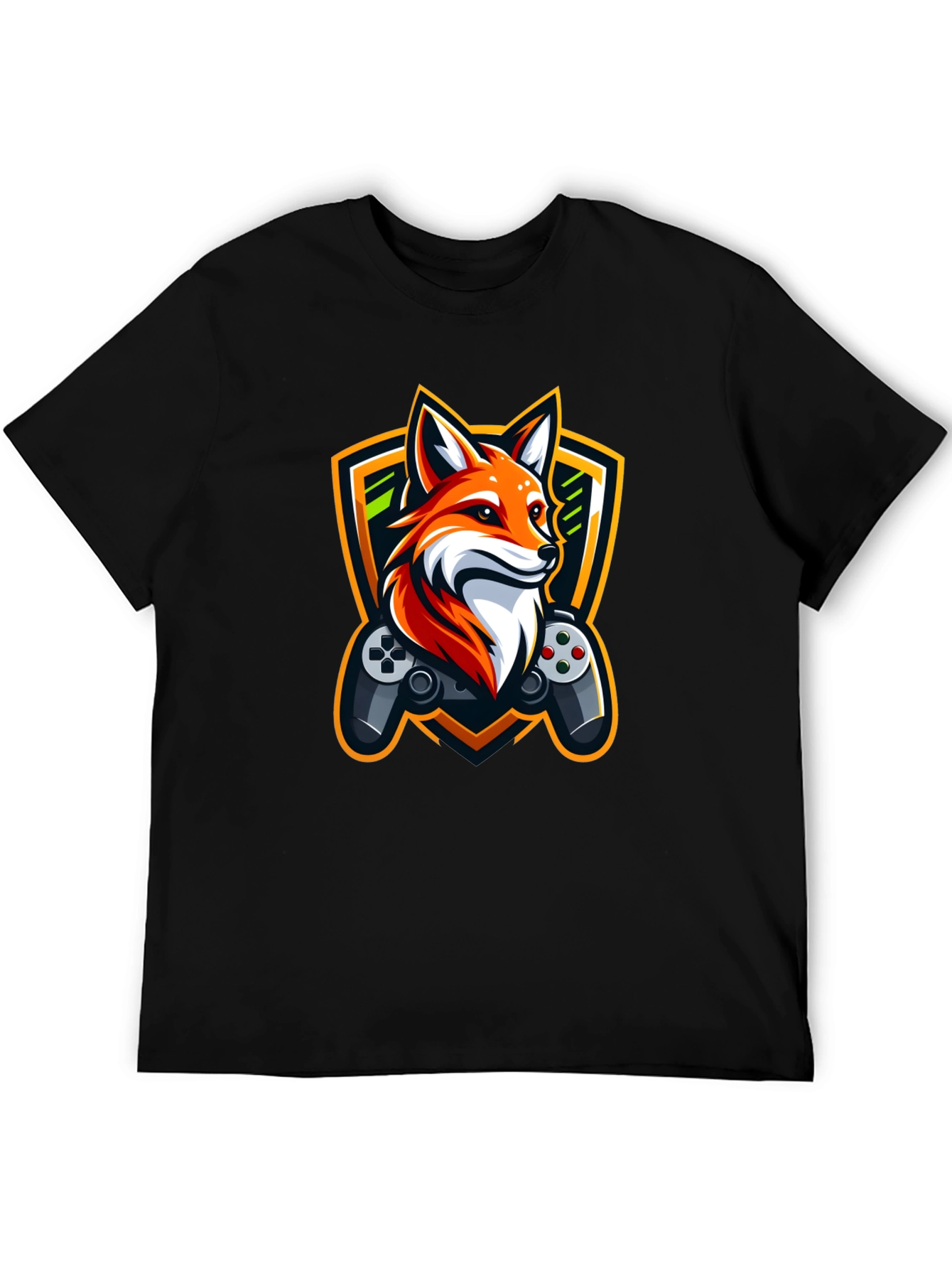 Black Gaming Fox T-Shirt - Black Crew Neck view 5