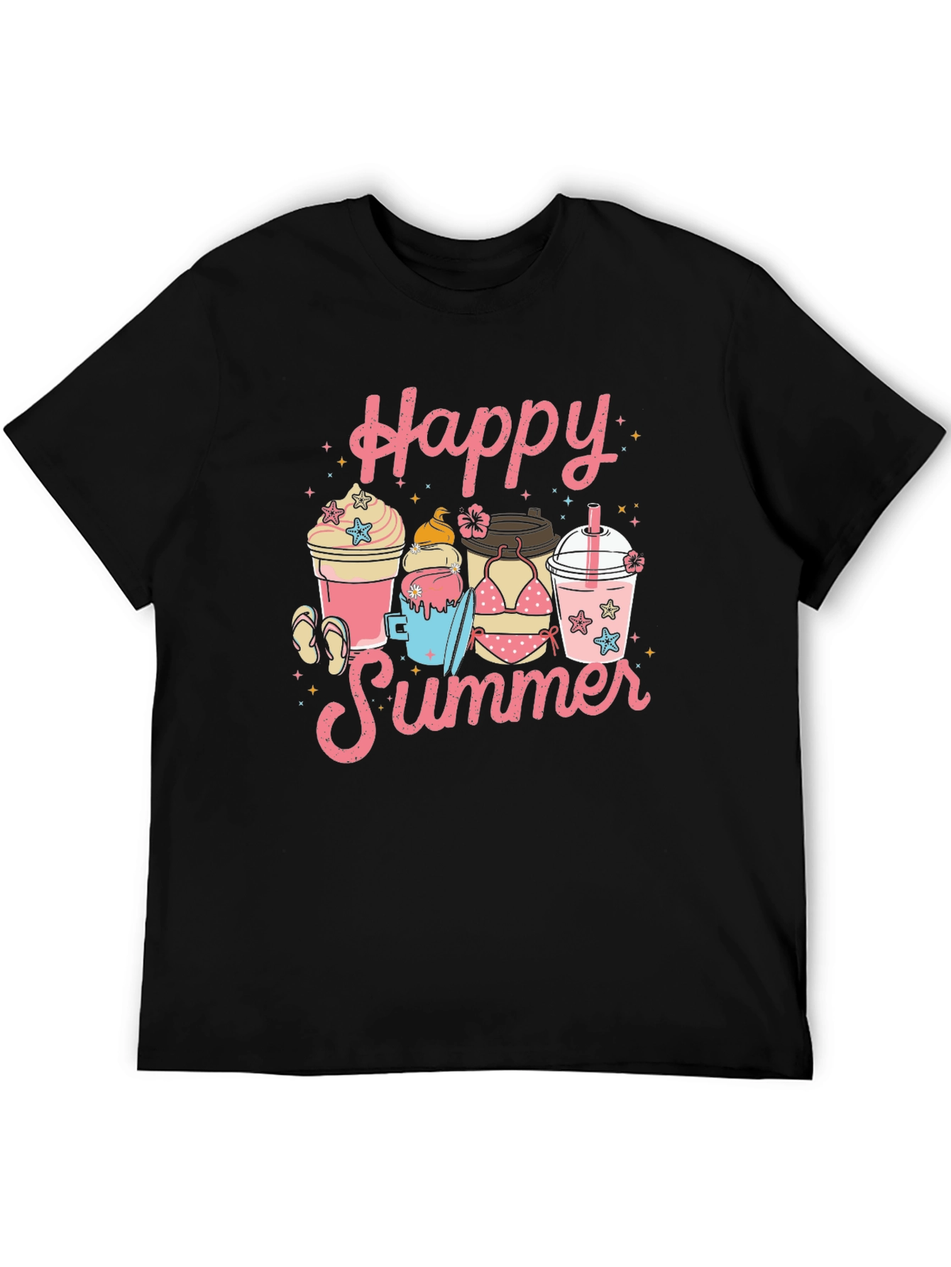 Black Happy Summer Graphic T-Shirt view 5